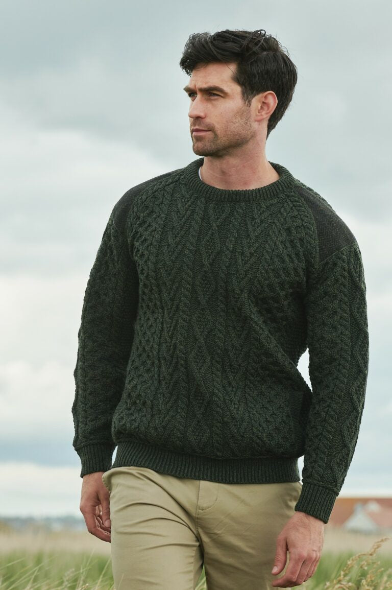Sligo Crew Neck Aran Sweater with Tweed