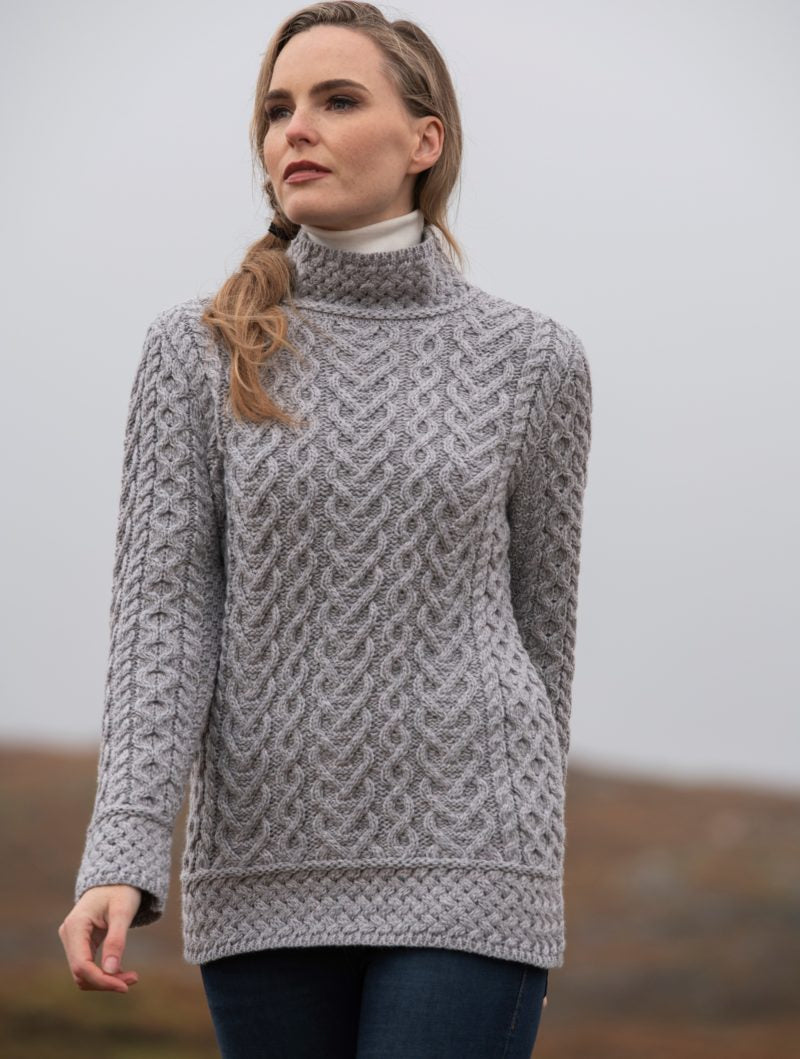 Natural Aran Cable Fisherman Knit Sweater in Super Soft Merino Wool.