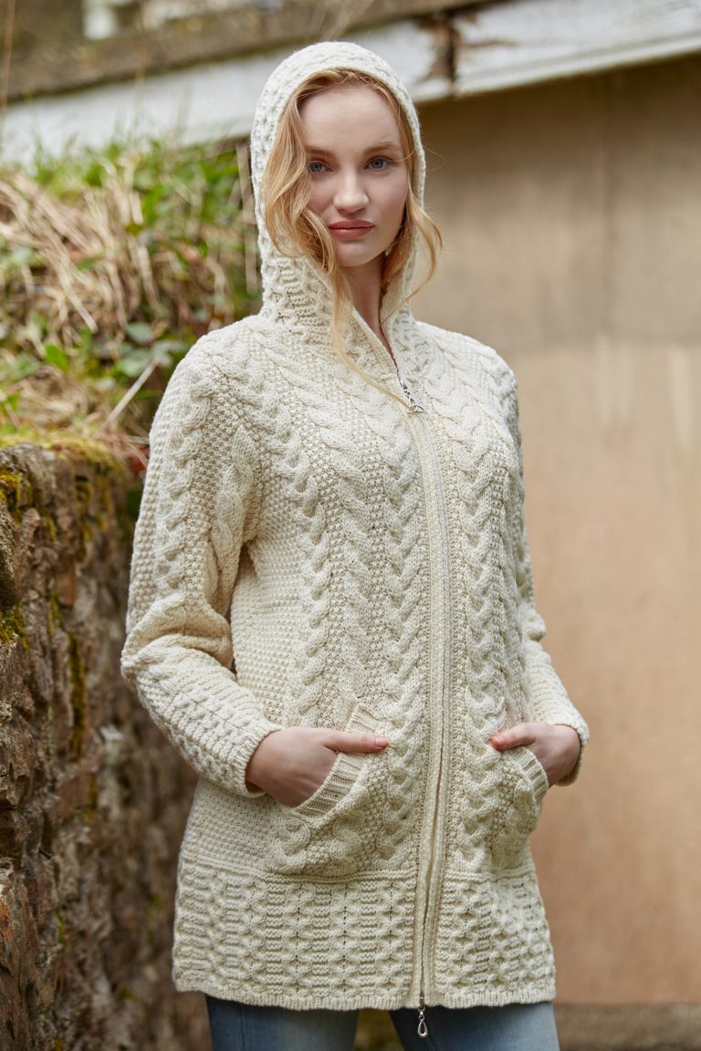 Irish Aran hooded cardigan - Main Image