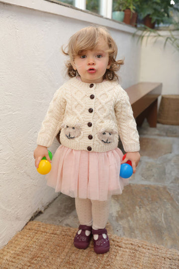 Boys & Girls Irish Local Aran Cardigan with lamb detail.
