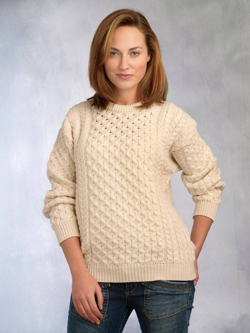 Natural Irish Aran Fisherman Knit Merino Wool Sweater