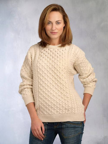 Natural Irish Aran Fisherman Knit Merino Wool Sweater