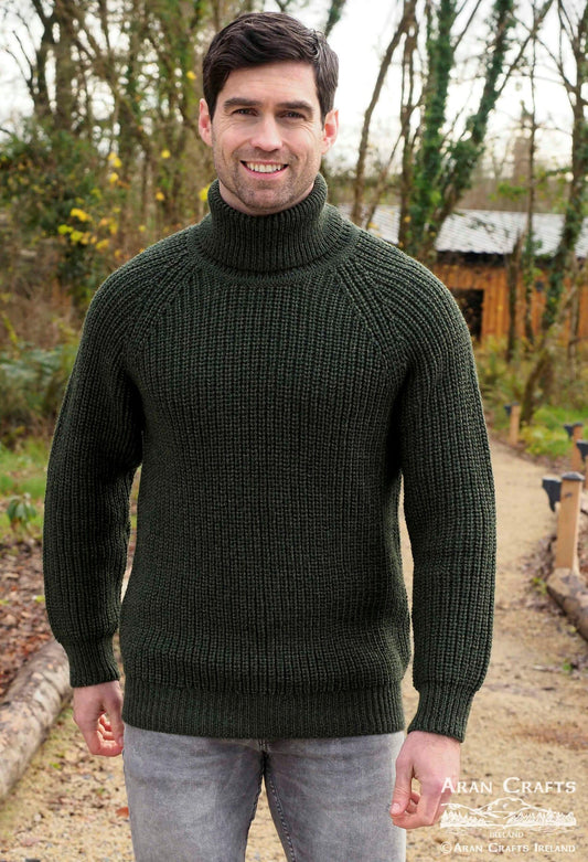 Submariner Rib Roll Neck fisherman’s  Sweater in Irish green