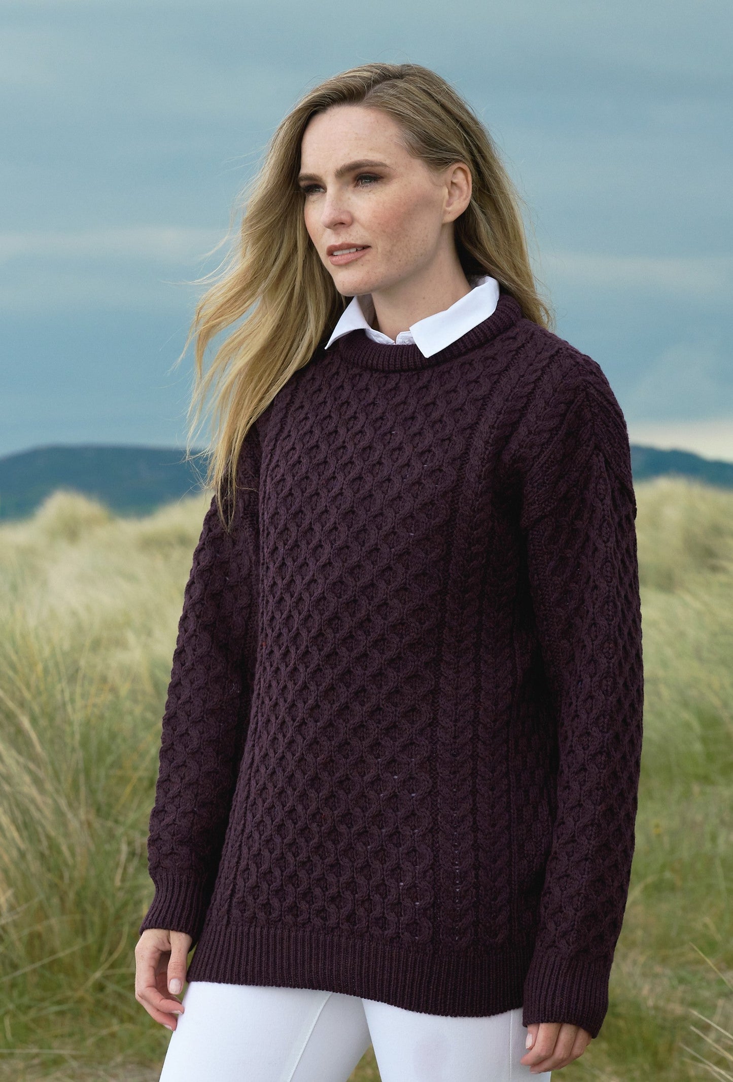 Natural Irish Aran Fisherman Knit Merino Wool Sweater