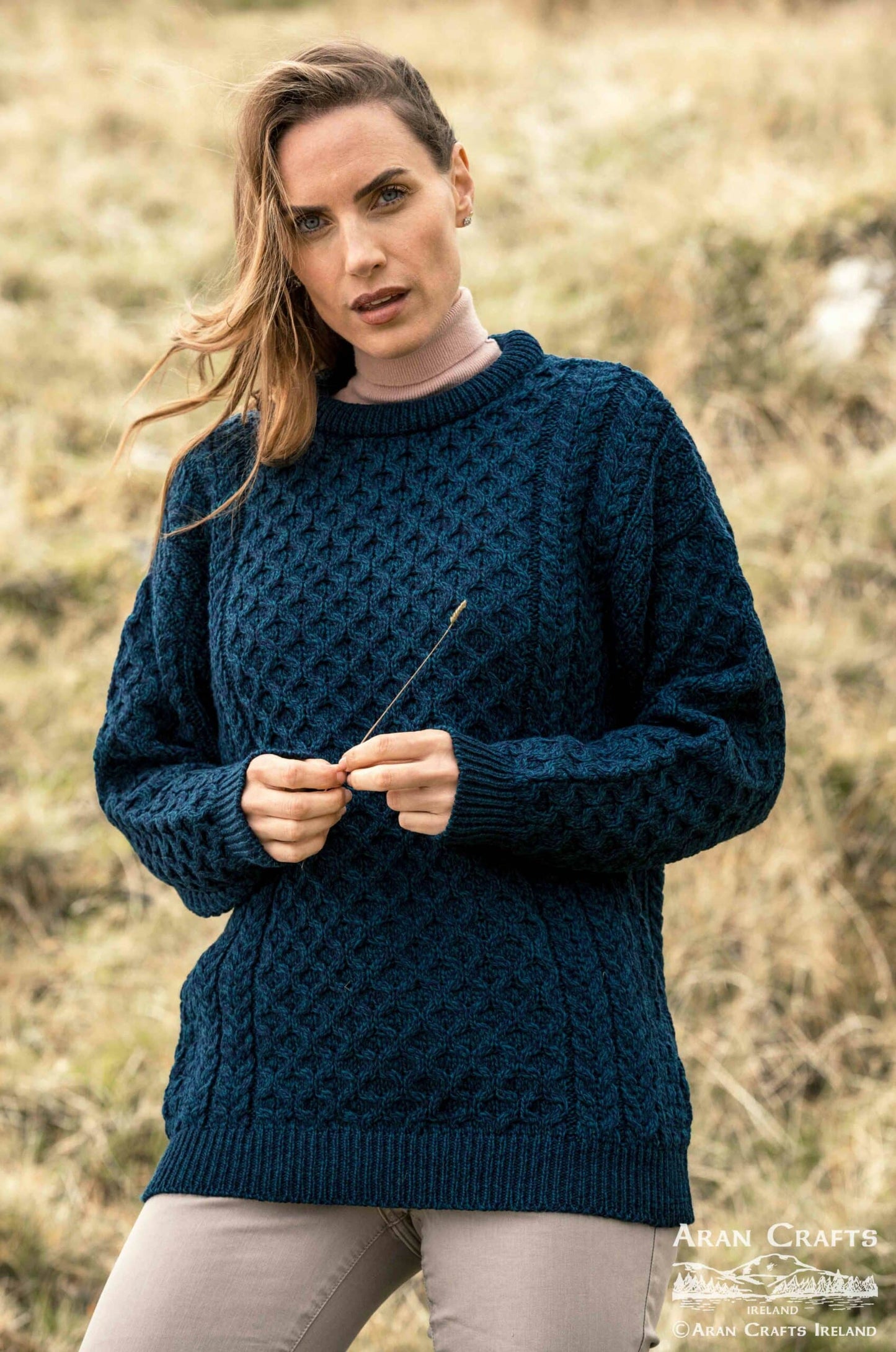 Natural Irish Aran Fisherman Knit Merino Wool Sweater