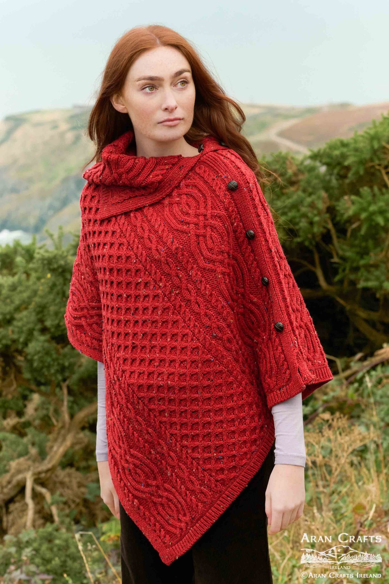 Connemara Cape in Super Soft Merino Wool Red