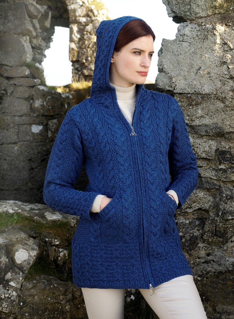 Irish Aran hooded cardigan coat. (see our facebook competition to win this)