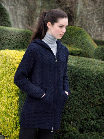 Irish Aran hooded cardigan coat