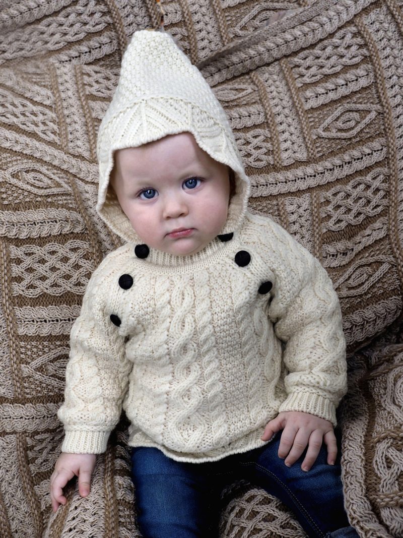 Aran Baby Lace stitch hooded sweater