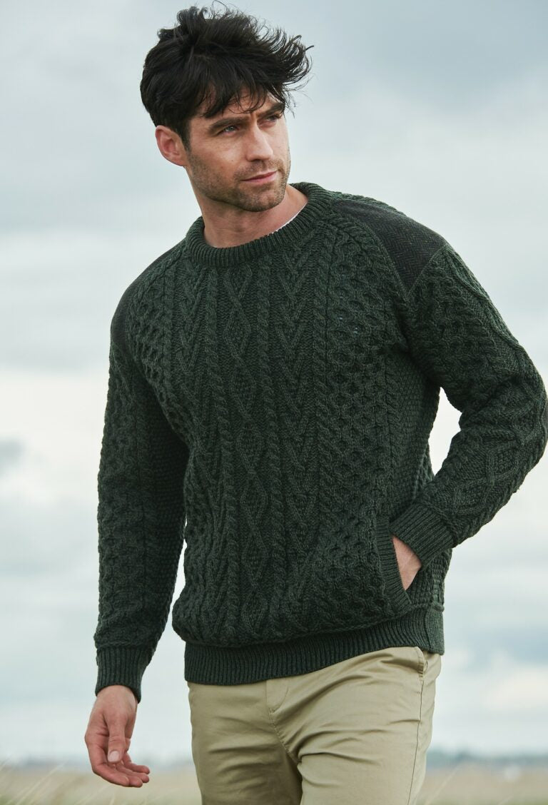 Sligo Crew Neck Aran Sweater with Tweed