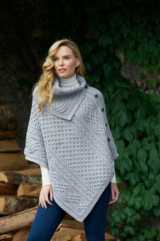 Cowl Neck Cape/Poncho in an Aran Cable stitch pattern.