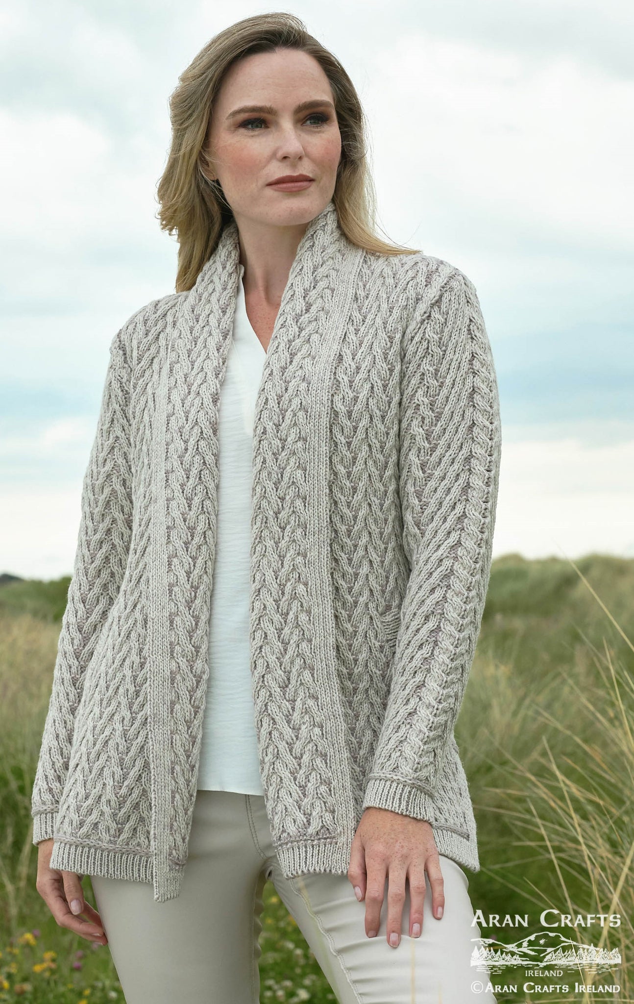 Aran Heringbone Cable Pattern Cardigan.