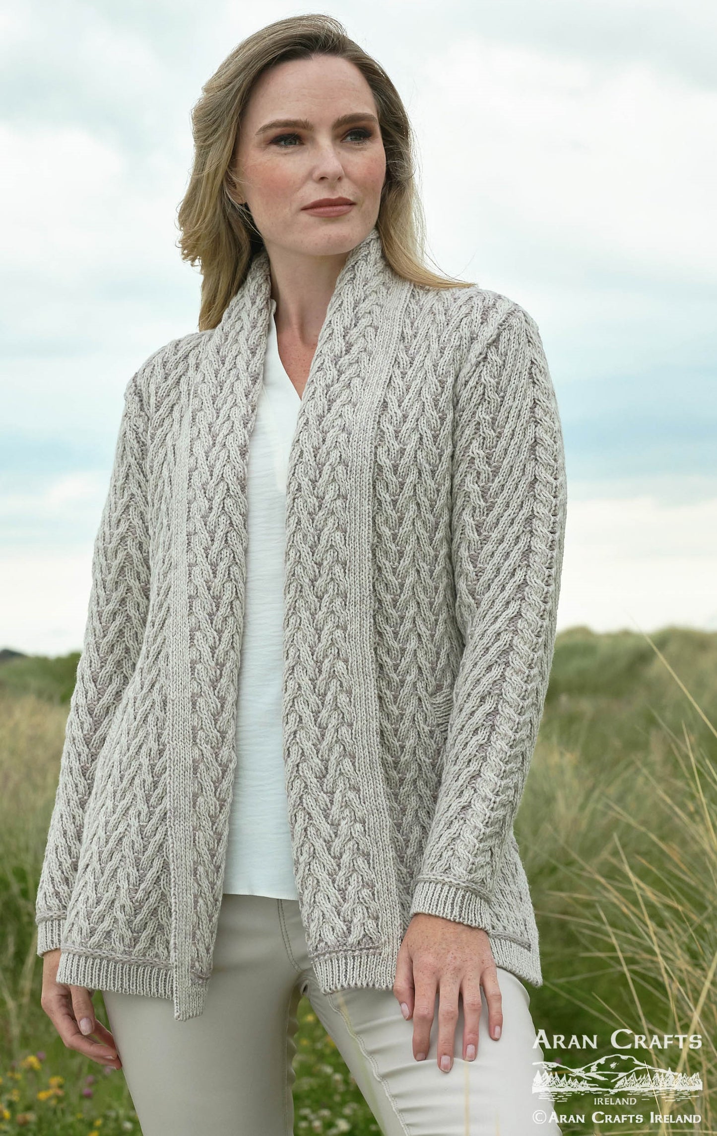 Aran Heringbone Cable Pattern Cardigan.