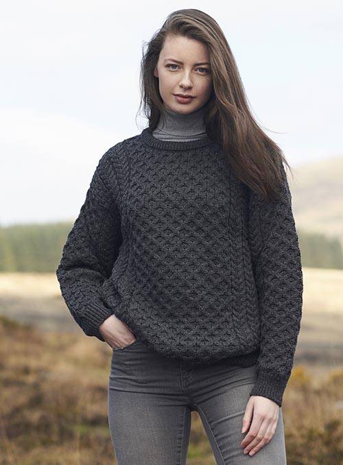 Oatmeal Irish Aran Fisherman Knit Merino Wool Sweater