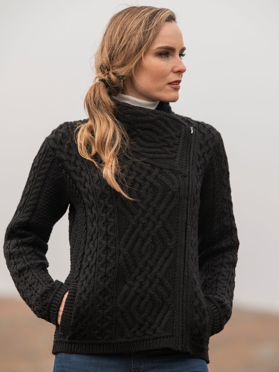 Irish Wool Cable Knit Cardigan Jacket